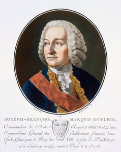 Joseph-François, Marquis Dupleix, de &39;Retratos de grandes homens, mulheres ilustres e temas memoráveis da França, grave e impresso em cores&39;, publicado por Pierre Blin, 1786-92, Paris (cor de Antoine Louis Francois Sergent Marceau